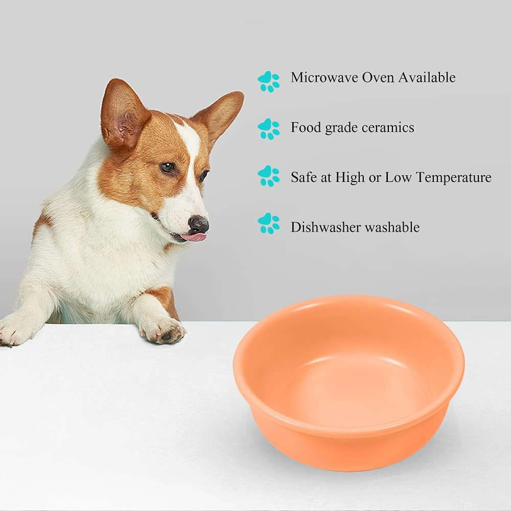 Dog Bowl Ceramic Cat Food Bowl with Wood Stand Elevated Cat Bowl Dog Food Bowl and Water Bowl Set for Small/Medium Pets (Pink)