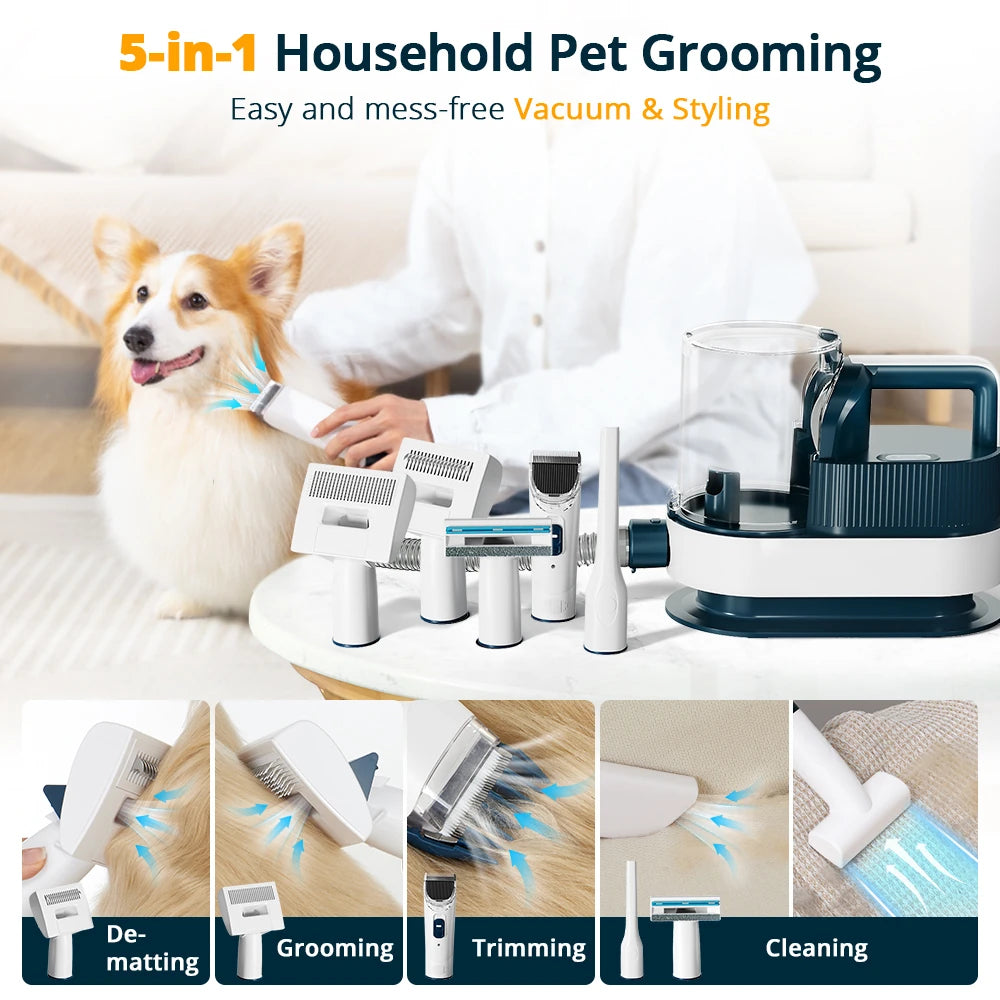 PETEMPO 5 in 1 Pet Grooming Vacuum Kit, 2.5L Pet Vacuum with 9 Clipper Trimmer Dogs/Cats