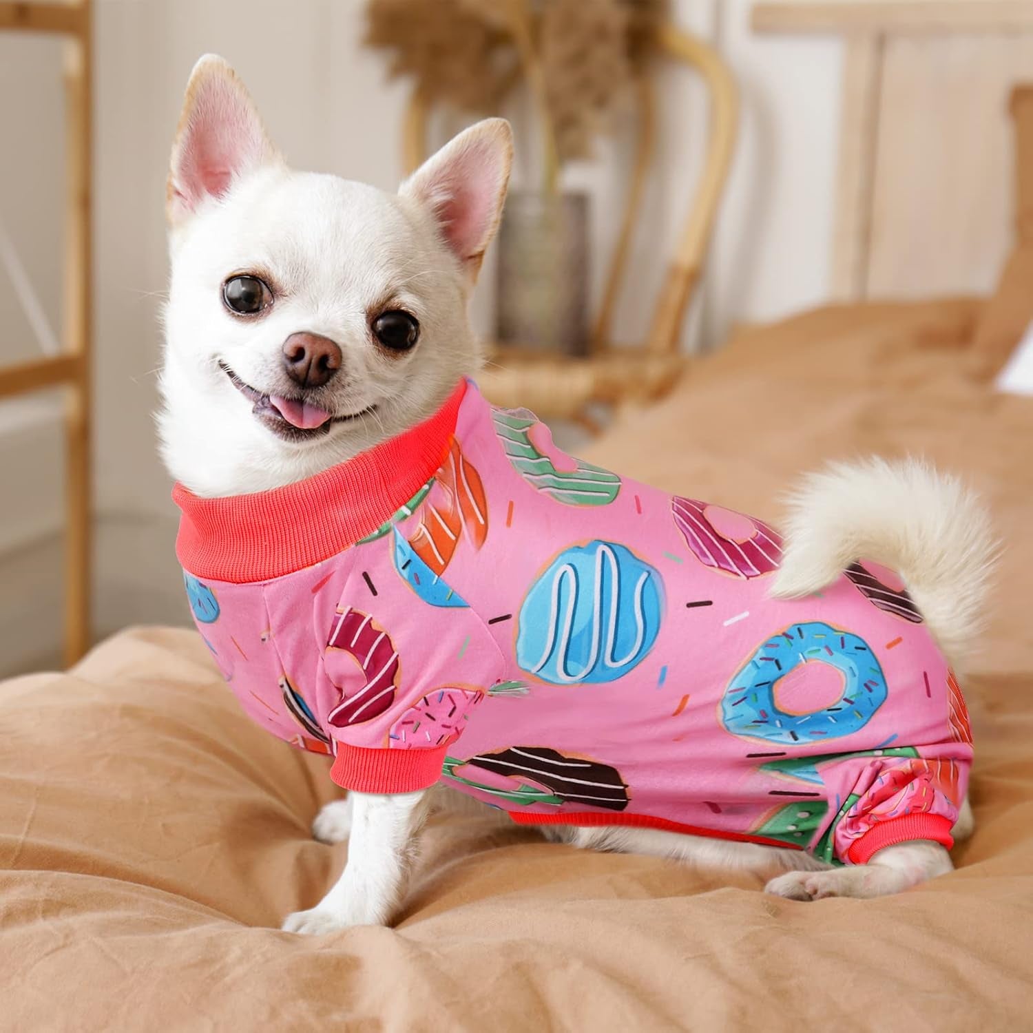 2 Pack Adorable Dog Pajamas Breathable Puppy Jumpsuit Soft Dog Clothes Fashionable Donut Sushi Pattern Dog Apparel Dog Pjs, Small