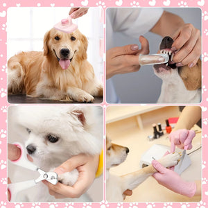 8Pcs,Dog Brush Grooming Set, Pet Cleaning Set, Pet Nail Clippers & Files, Pet Shampoo Brushes, Hair Removal Brushes Toothbrush