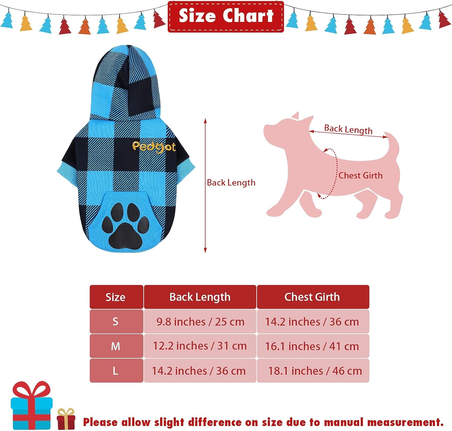 Blue and Black Plaid Dog Hoodie Pet Clothes with Hat Pet Sweaters for Dogs Puppies Cats Clothes with Dog Footprints Patterns Pocket, Warm, Soft and Breathable, Small