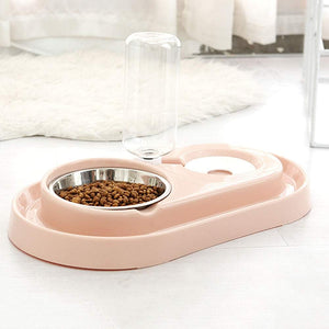 Double Dog Cat Bowls Water and Food Bowl Set，Detachable Stainless Steel Bowl Automatic Water Dispenser Bottle Pet Feeder for Small or Medium Size Dogs Cats Puppy Kitten Rabbit