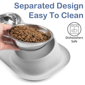 Elevated Stainless Steel Pet Food Bowl with Stands, Raised Dog Cat Feeding Bowls Set Suitable for Cats and Small Dogs, Gray